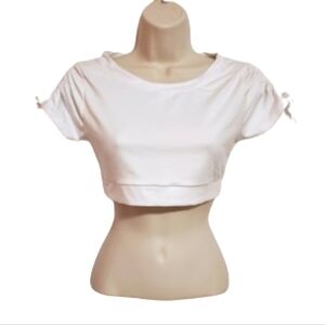Briavia White Cropped Top Shirred Sleeve Large